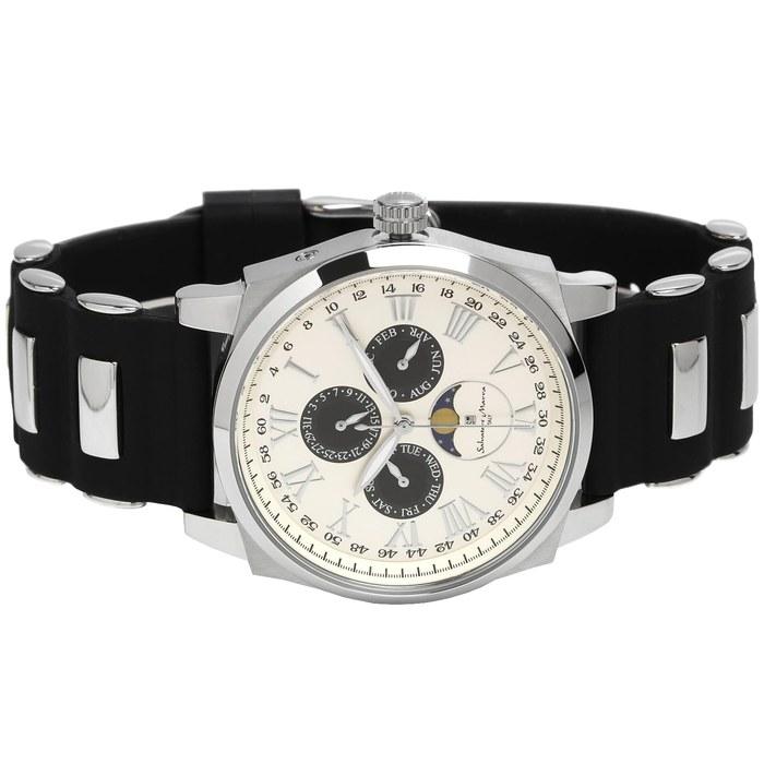[Salvatore Marra] Watch Moon Phase Multi-Calendar 50m Waterproof Business Formal Men's Rubber Strap Limited Edition White Silver