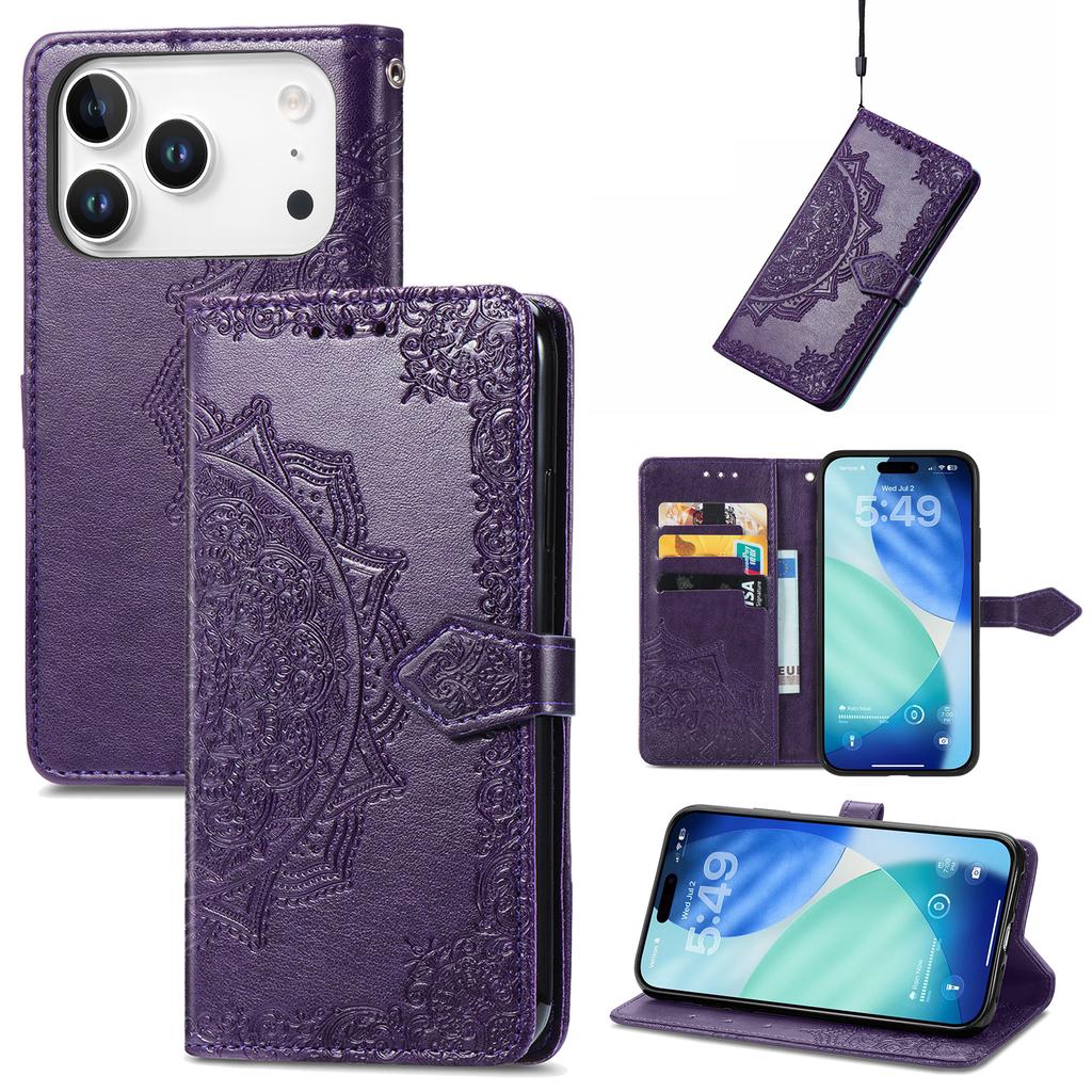 For iPhone 17 Pro Max Case Wallet Mandala Flower Leather Phone Cover Stand View