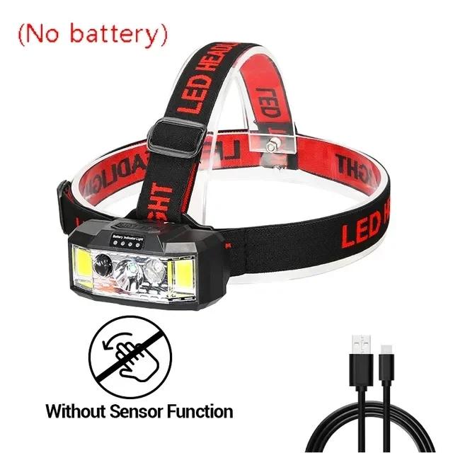 Sensor LED Headlamp Portable Red COB Camping Fishing Headlight USB Rechargeable Hat Helmet Head Flashlight Outdoor 18650 Lantern