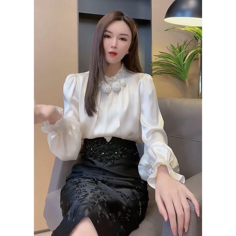 Feenhaft Süßes 3D Blumen Satinhemd - 2024 Frühling Elegantes Vielseitiges Oberteil