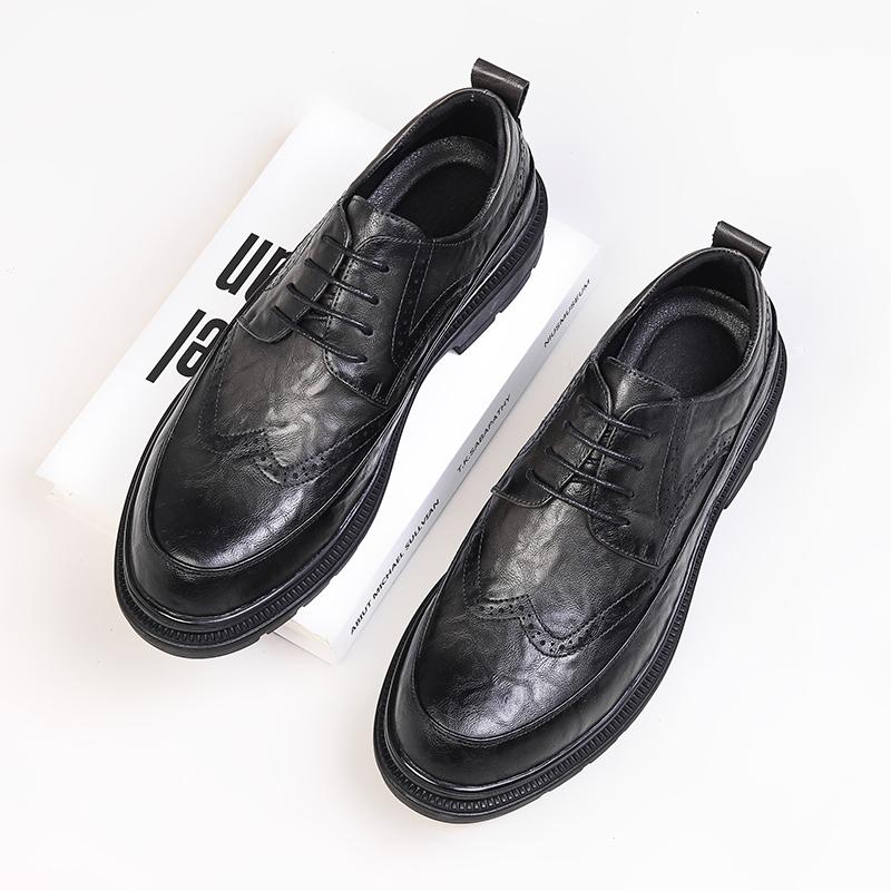 Zapatos Mocasines de Cuero Genuino de Plataforma Gruesa para Hombre Estilo Harajuku Coreano Streetwear Business Casual Boda Zapatos de Cuero para Hombre