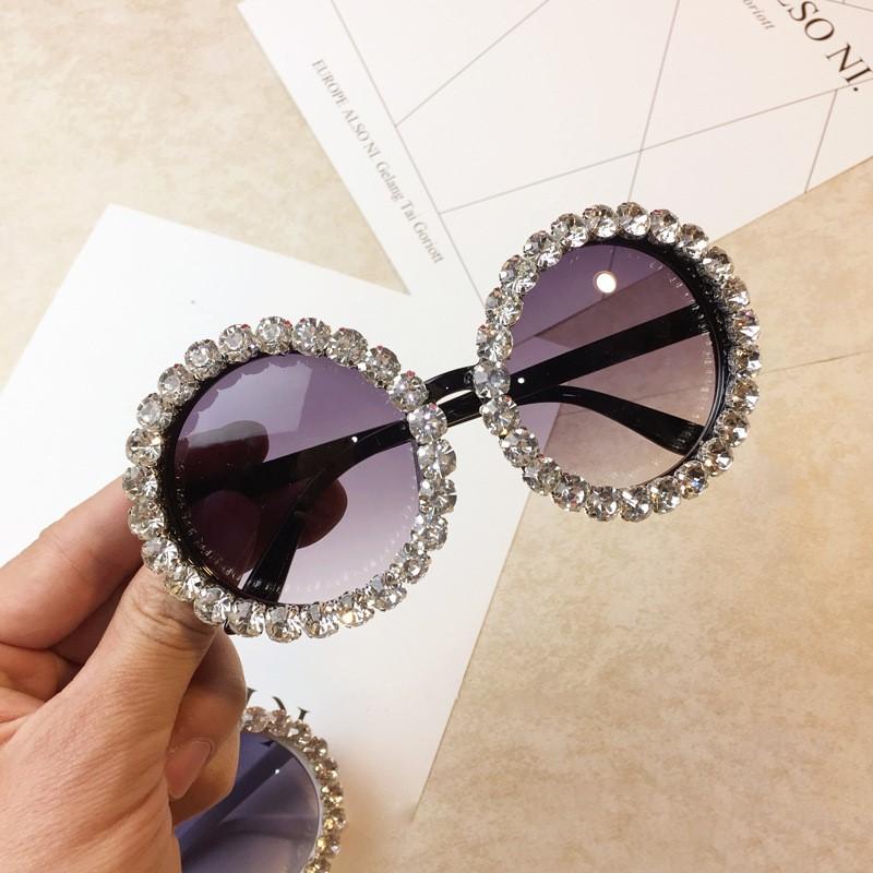 Diamond Crystal Round Sunglasses Women Luxury Designer Big Frames Vintage UV400 Eyewear