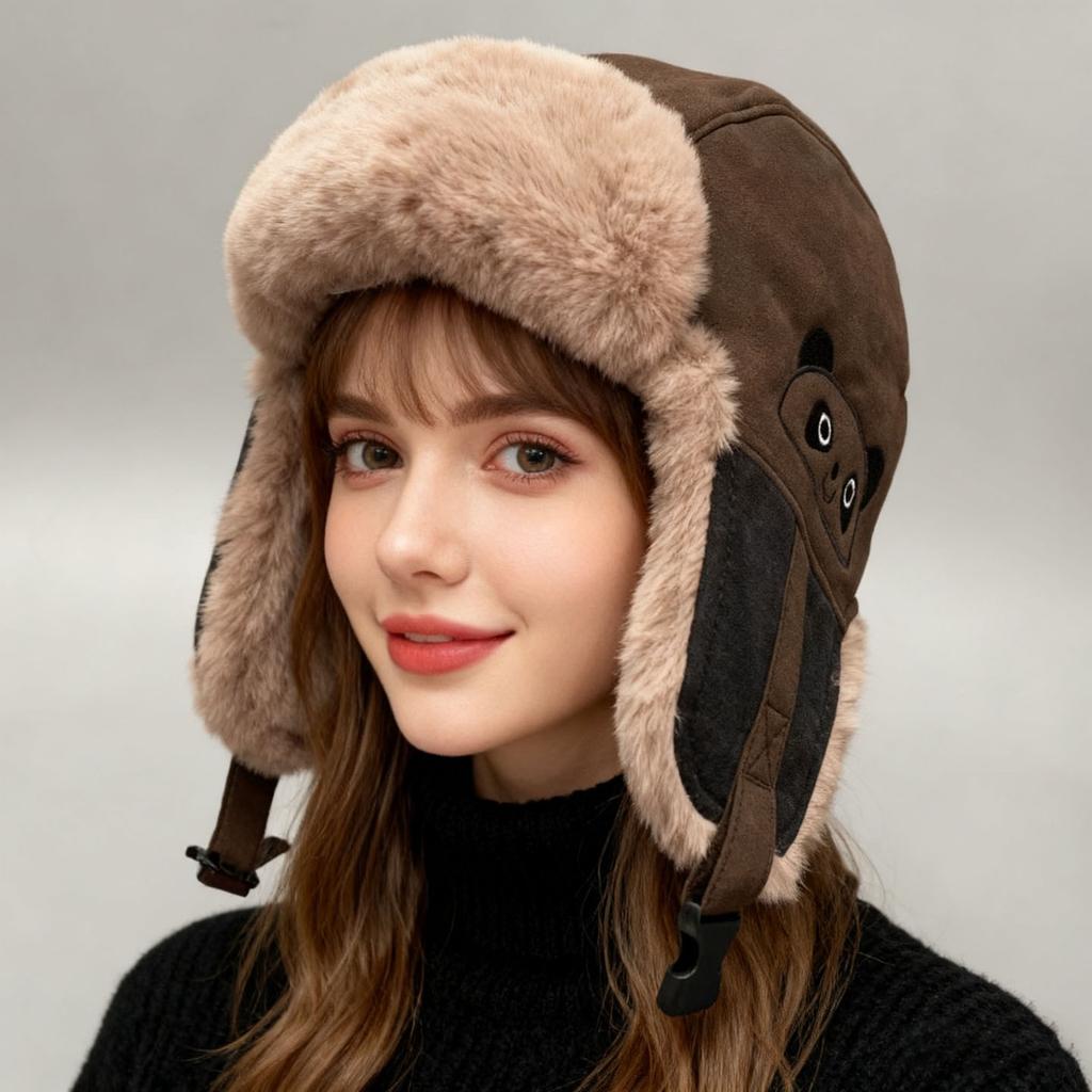 Thickened Fleece-Lined Trapper Hat with Ear Flaps - Warm, Windproof Winter Pilot Cap for Women, Perfect for Outdoor Activities Like Skiing & Cycling