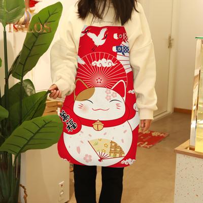 Babero de cocina transpirable repelente de manchas de lino delicado decorativo patrón de gatos de dibujos animados babero largo de cocina para barbacoa