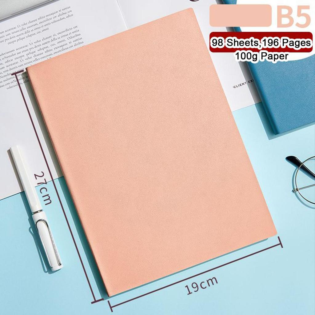 A5/B5 Soft Leather Study Notebook, Lined Pages, Business Meeting Record Book, Notepad, Student Diary, 98 Sheets, 196 Pages