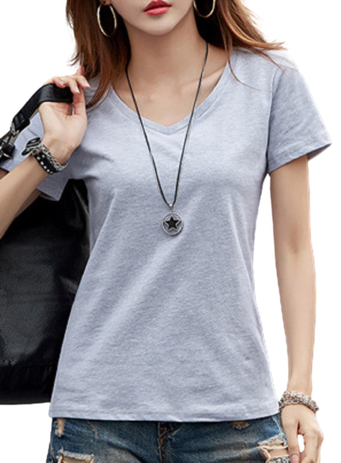 

Андрей крутой к короткой [andrei] футболке, V-образный вырез, быстросохнущая, однотонная, базовая, на ощупь, тонкая, простая, повседневная, топ, рукава, женская (серый, M) серый