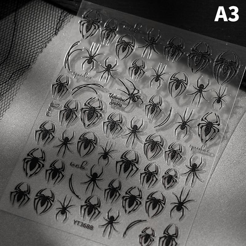 3D рельефные наклейки для Хэллоуина на ногти  Пауки  Черные пауки Паутина тисненые DIY наклейки для маникюра A3