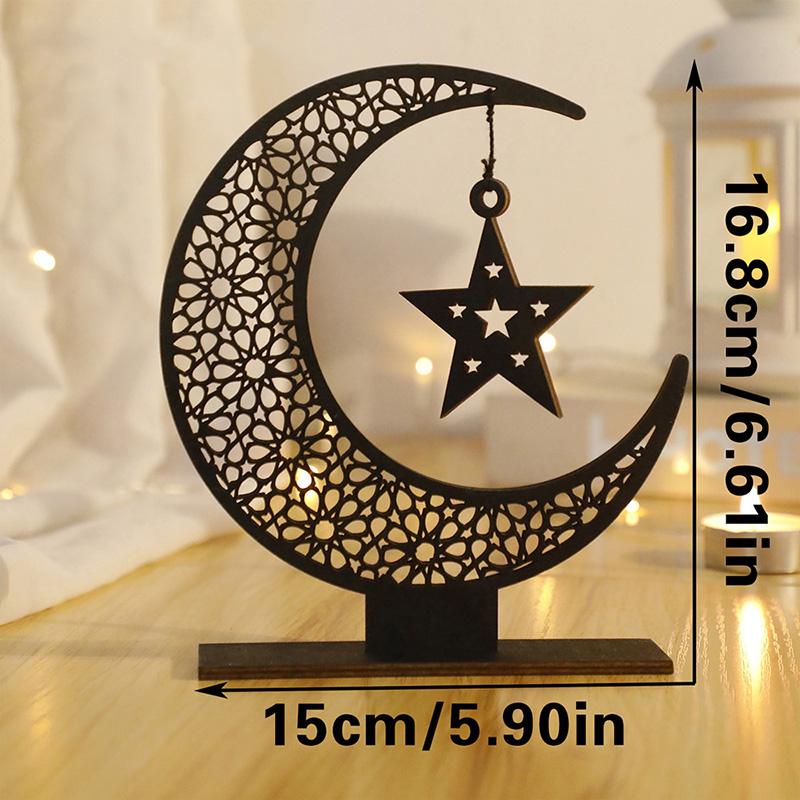 Eid Mubarak Moon Ornament Creative Ramadan Wooden Moon Star Desktop Ornaments Kareem Muslim Festival Home Table Decoration