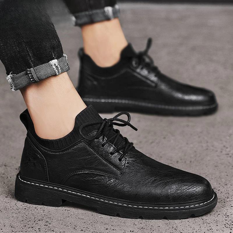 Fashion Men's Leather Shoes Round Toe Non Slip and Waterproof Height Increasing Male Casual Shoe Common In Promotion Designer Size 45 Pu
