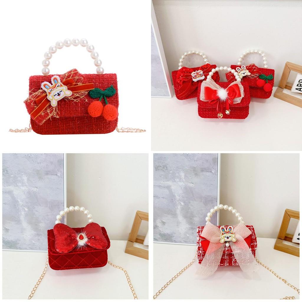 Charming Red Pearl Handbag For Girls Adorable Small Shoulder Bag For Kids