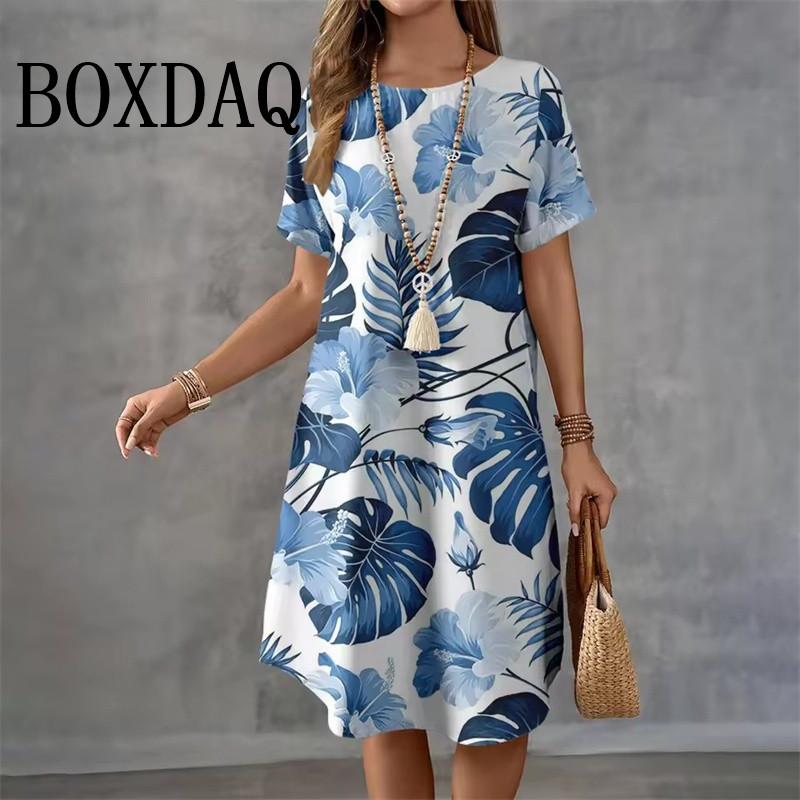 Summer Women's Hawaiian Beach Style Dress Vintage 3d Palm Coconut Graphic Casual Oversized Female Dress