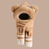 Cute Bear Hat and Scarf for Women's New Style Autumn and Winter Plus Velvet Scarf Cold Warmth Hairy Ear Protection Hat