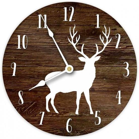 ArogGeld Gray and White Elephant Wall Clock Nursery Wood Clock 10 Inch Silent Non-Ticking Wooden Wall Clocks Battery Operated Living Room Bedroom