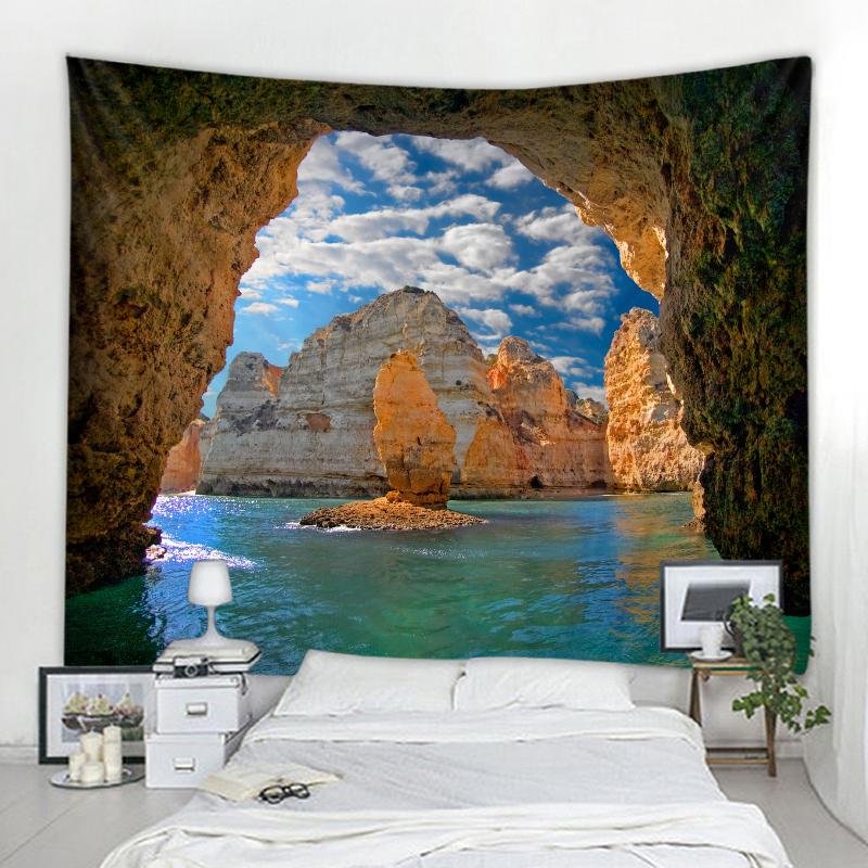 Deniz Suyu Mağarası Manzara Goblen Doğa Tekinsiz İşçilik Gizemli Mağara Duvar Asılı Yatak Odası Estetiği Ev Dekorasyonu