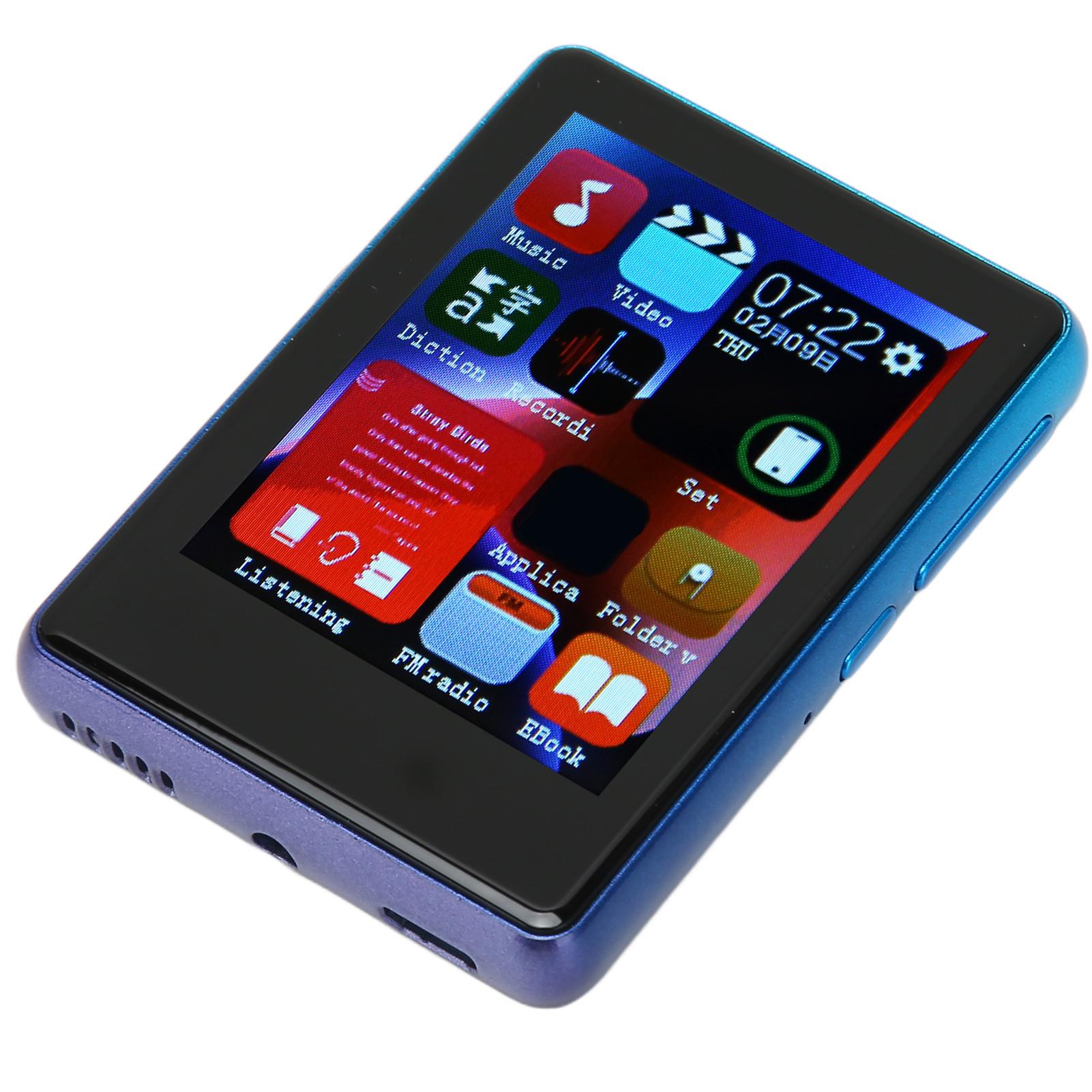 

MP3-плеер Bluetooth 5.0 HD Full Touch Screen Поддержка записи музыкального плеера с FM-радио 4+64GB (memory card) синий