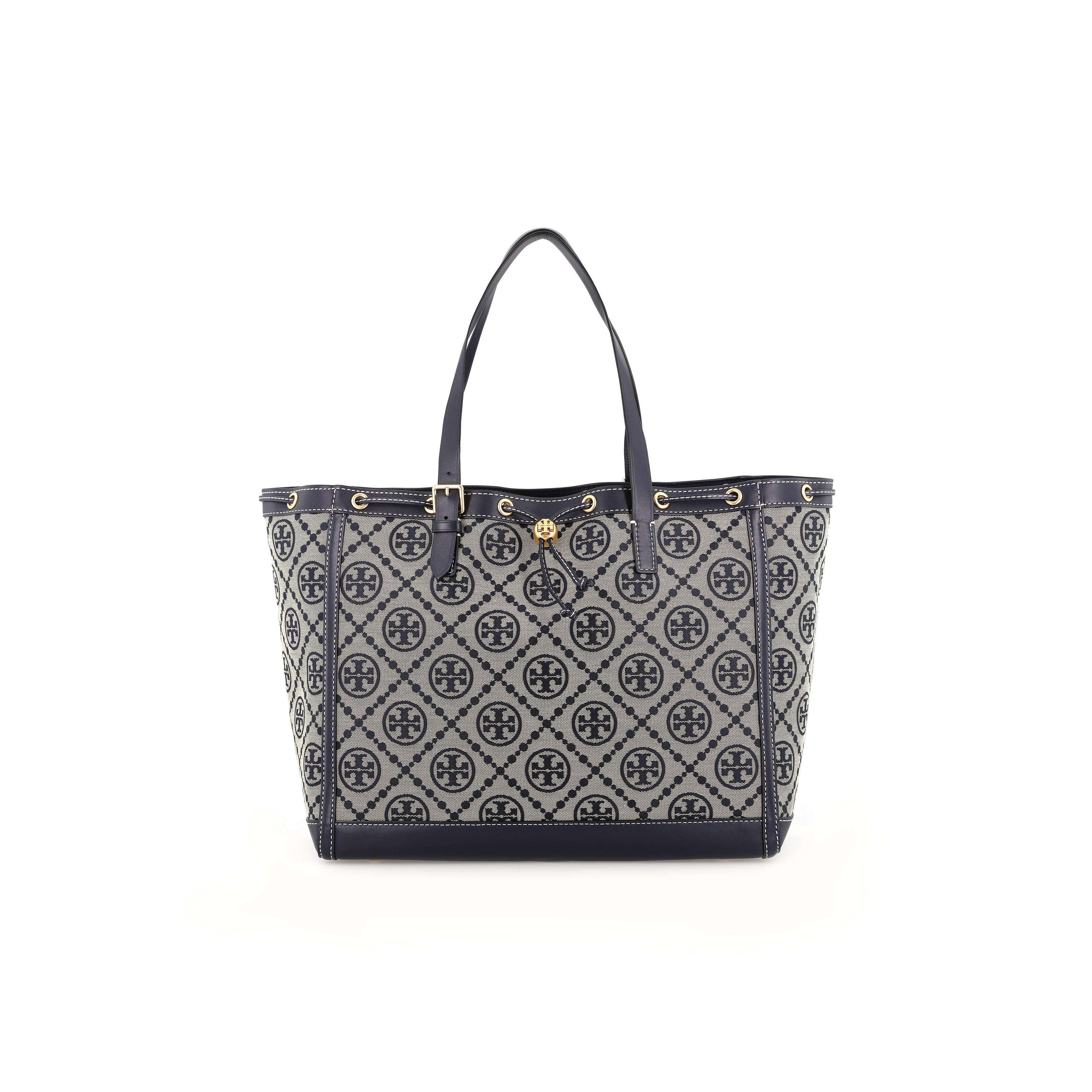 

Tory Burch T Monogram Canvas And Leather Large Capacity Drawstring Tote Bag Women tote Deep-Blue 80644-405 Basic Set (Bag+Dust Bag)