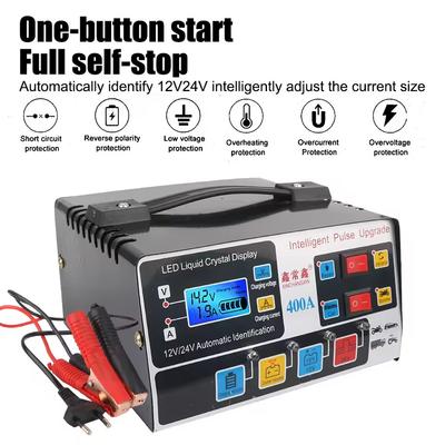 For SUV Truck Boat Motorcycle EU Plug Fully Automatic 12V/24V 220W Car Battery Charger Pulse Repair High Power LCD Display