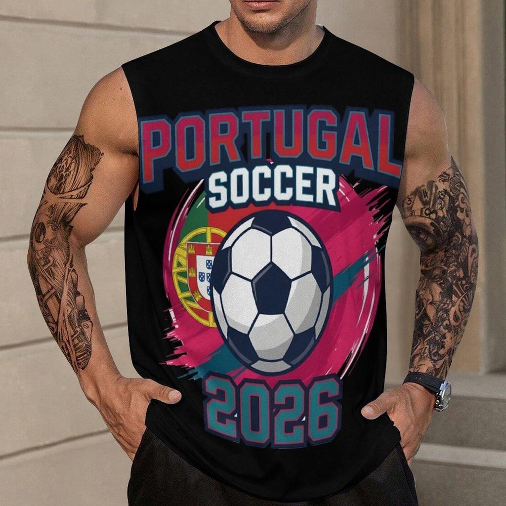 Men's Loose Fit Sleeveless Tank Top Soccer Themed Graphic Print Casual Sportswear Summer Shirt for Outdoor Activities