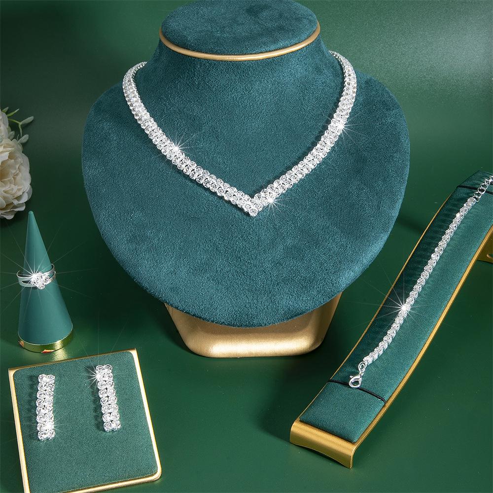 Four-Piece Set, Bridal Necklace, Earrings, Wedding Jewelry Set, Personalized European And American Evening Dress, Banquet, Wedding Lady Set серебряный