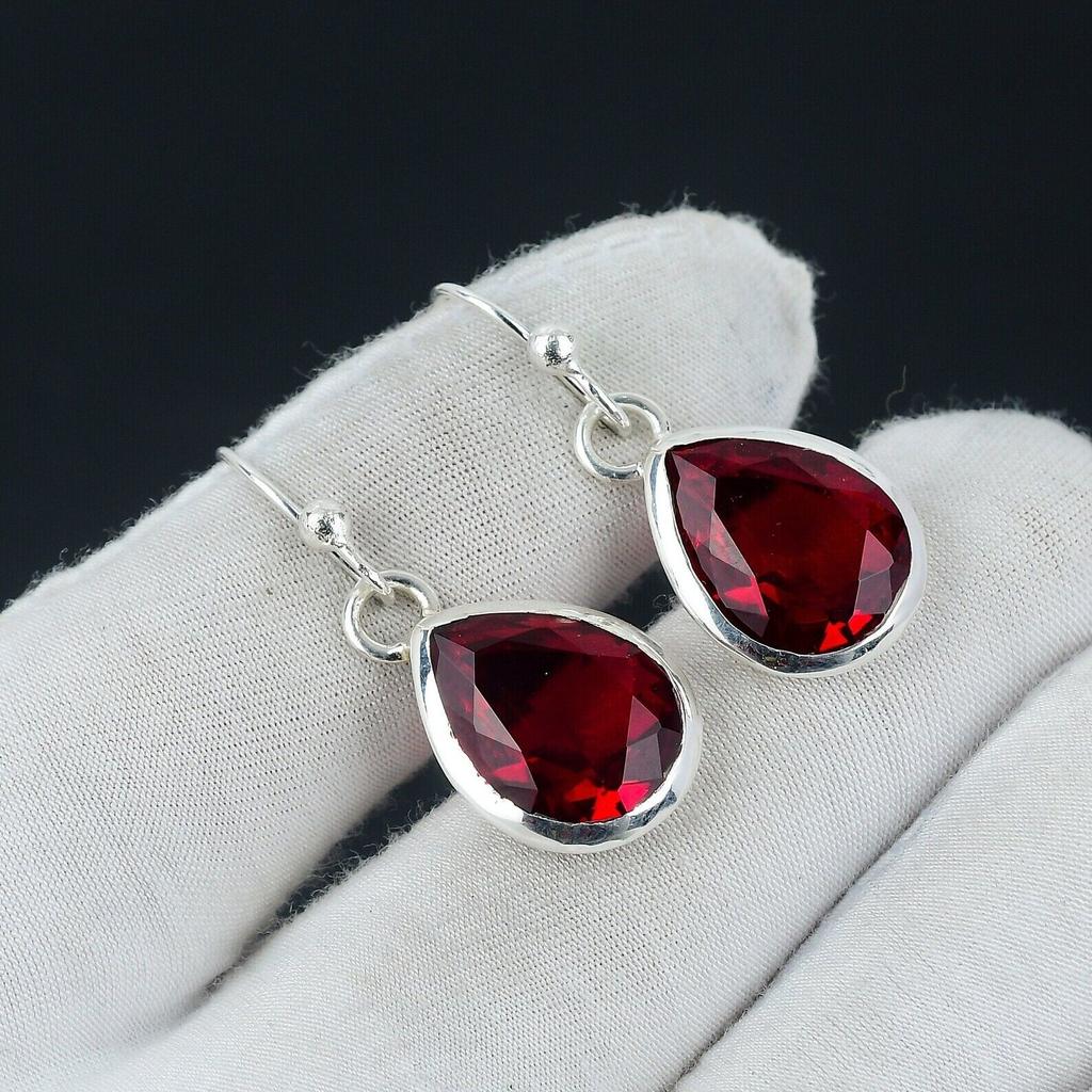 Red Garnet Earring, 925 Sterling Silver Earring Beautiful Gemstone Cabochon Red