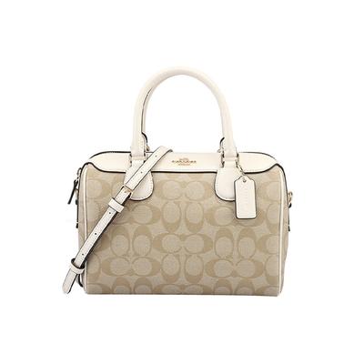 Coach Bennett 23 Verstellbarer Riemen Reißverschluss Boston Tasche Damen Umhängetasche Weiß Khaki 32203-IMDQC