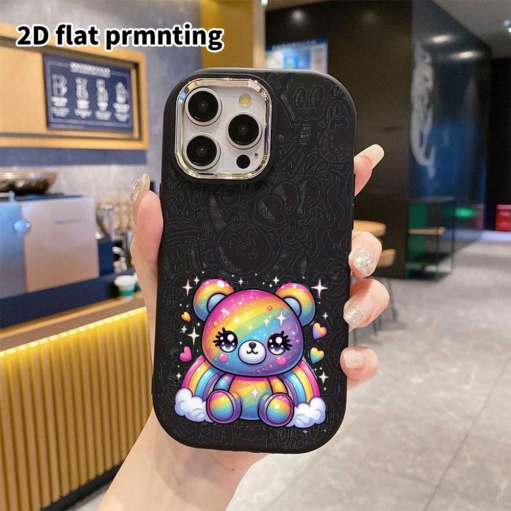 Phone Case: 2D Flat Design Suitable for iPhone 18 17 16 15 14 13 Pro, Couple Style, Rainbow Gradient Little Bear, Christmas and Halloween Gift