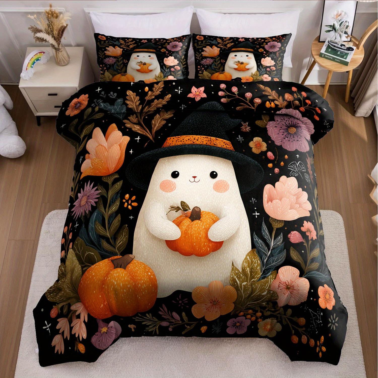 

3pcs Halloween Pumpkin Monster Duvet Cover Set without Core Quilt Cover with 2 PillowcasesSoft and Machine Washable EU Twin(135x200cm)