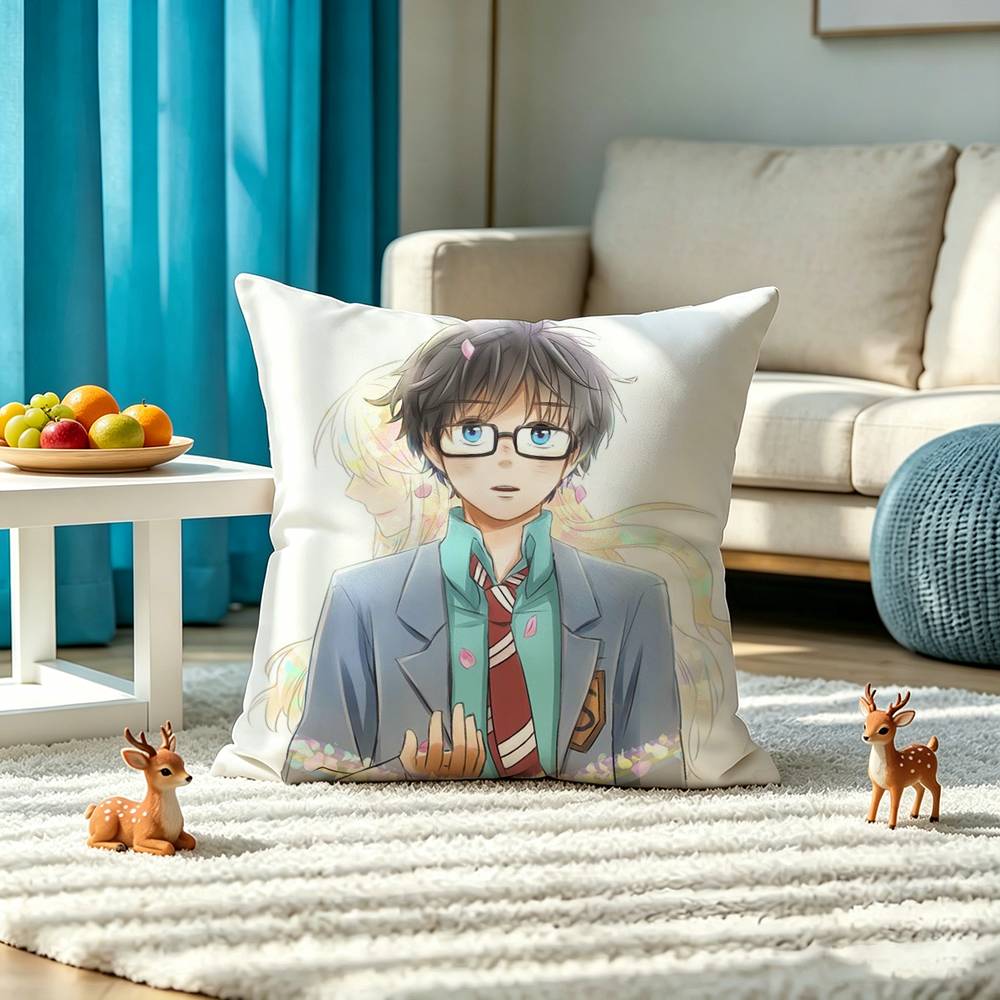 Y-Your Lie in April Pillow Case Square Double-Sided Sofa Cushion Cover Bedroom Bedside Pillow