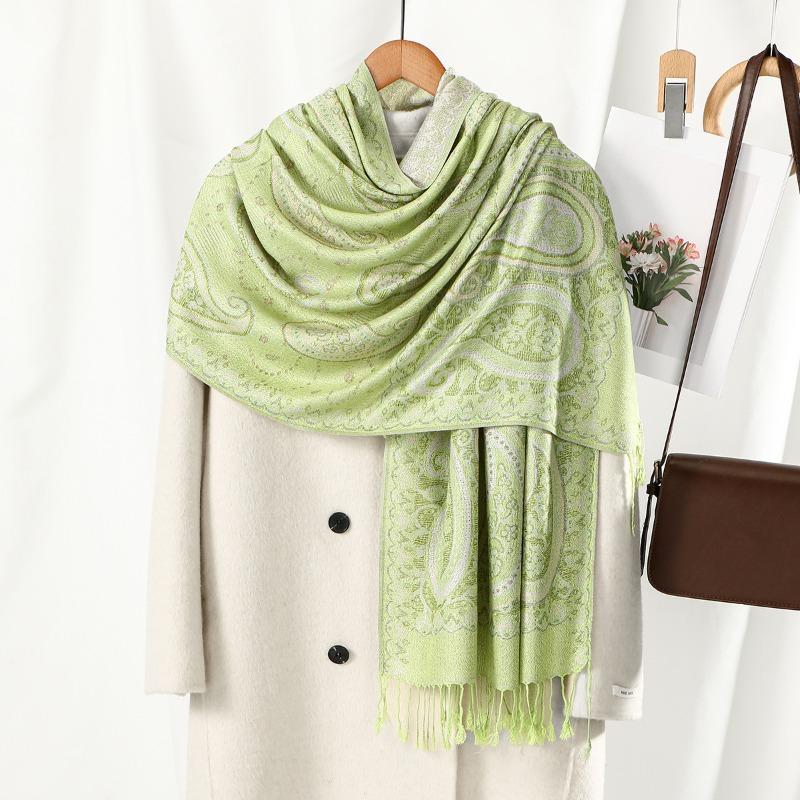 

Autumn and winter retro cashew fringed polyester long towel Bohemian light luxury women s long shawl scarf 185*70cm