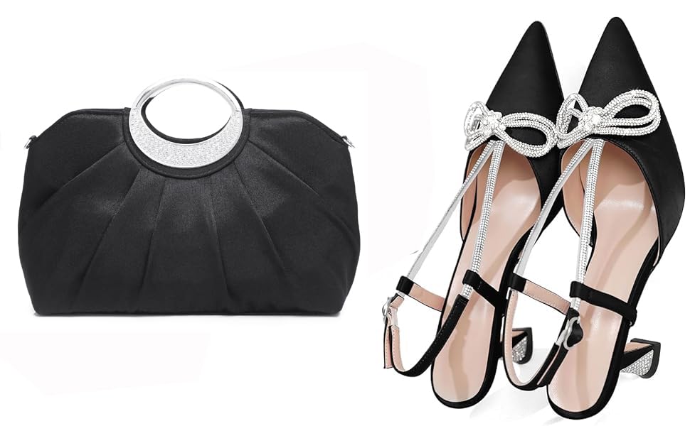 SUNSPOT Party Large Clutch Wedding Large Bag, Bag, Bag, Handbag, Women's, 3-Way (Black)