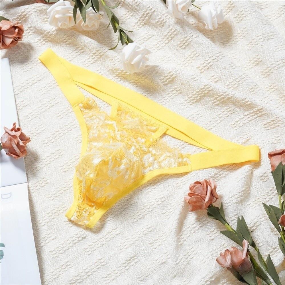 Low Waist Men's Lace Thong Transparent T-back Briefs Men Breathable Mesh Sheer Panties Role Play