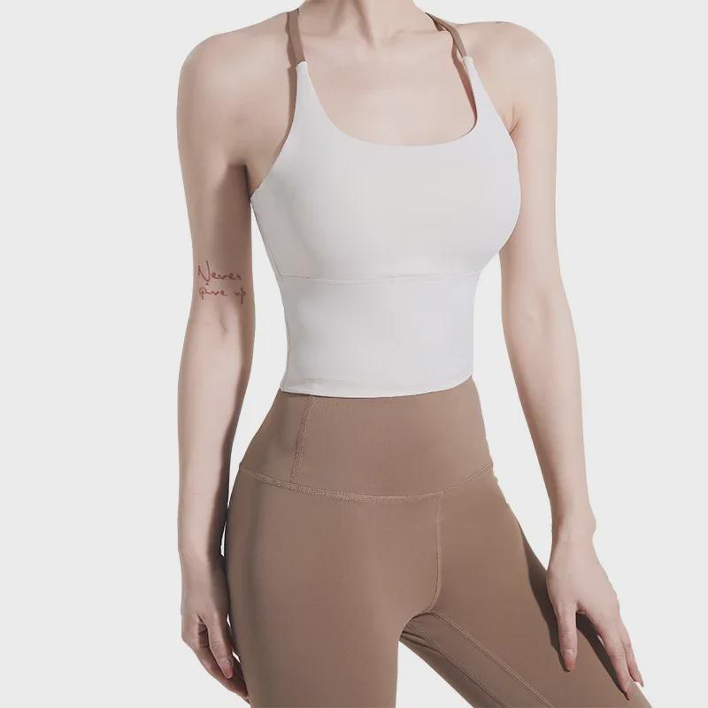 Women's Thin Strap Sports Bra with Chest Pad - Yoga and Fitness Vest Top