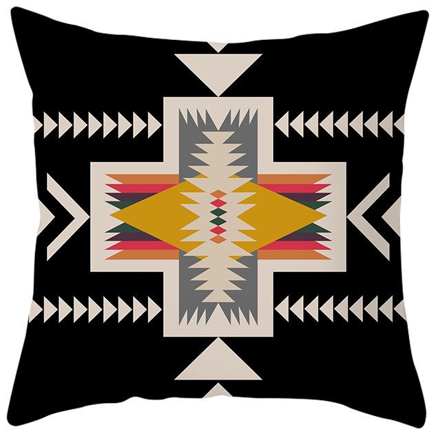 New Ethnic Style Pillow Cover Bohemian Color Geometric Pattern Peach Leather Velvet Retro Pillow Cushion Cover