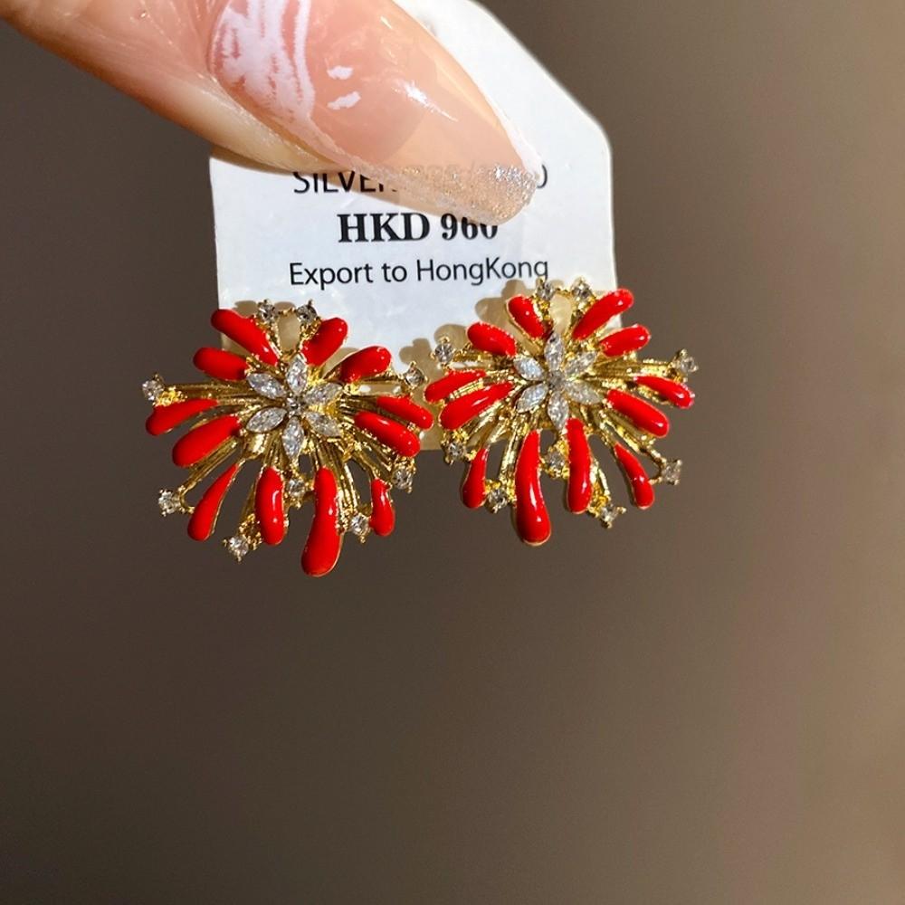 Happy New Year Gift Red Fireworks Stud Earrings Fireworks Drop Earrings  Chinese Wedding Party