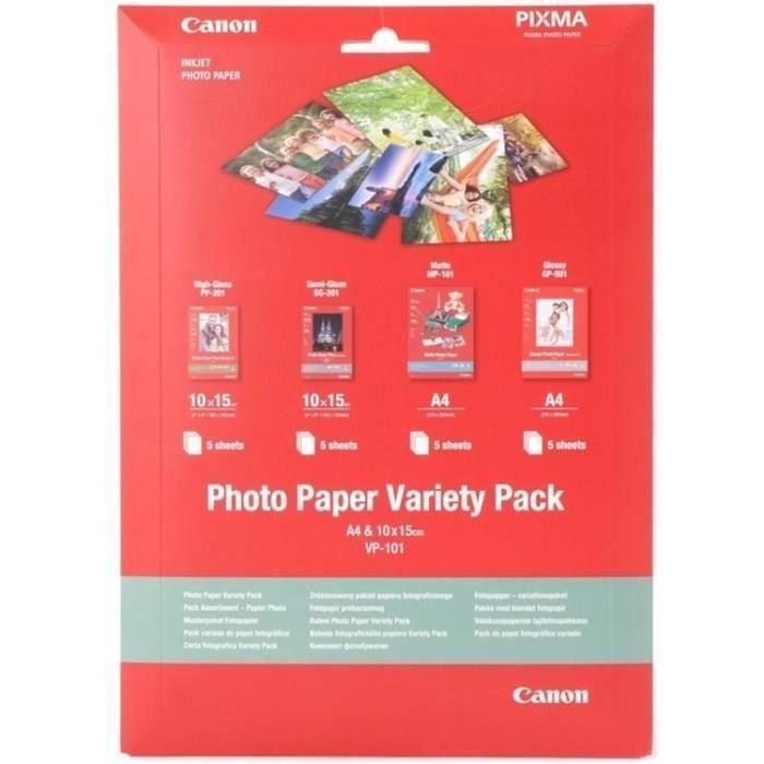 CANON Pack VP-101 Papier Photo PP-201 II 10 x 15cm x5 + SG-201 10 x 15cm x 5 + MP-101 A4 x 5 et GP-501 A4 x 5