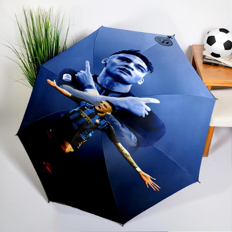 Inter Milan Star Lautaro Automatic Folding Umbrella - 8-Rib Travel Umbrella with Auto Open/Close & Portable, Gift for Christmas, Birthdays