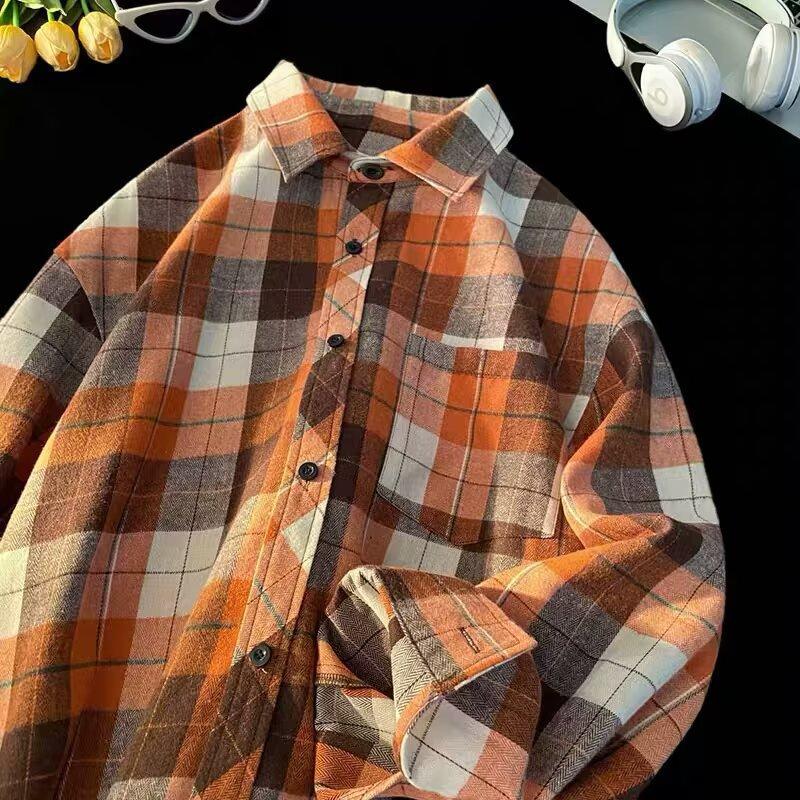 Hong Kong Style Long-sleeved Shirt Men and Women Commuting Spring and Autumn Retro Casual Versatile Couple Shirt Loose Jacket