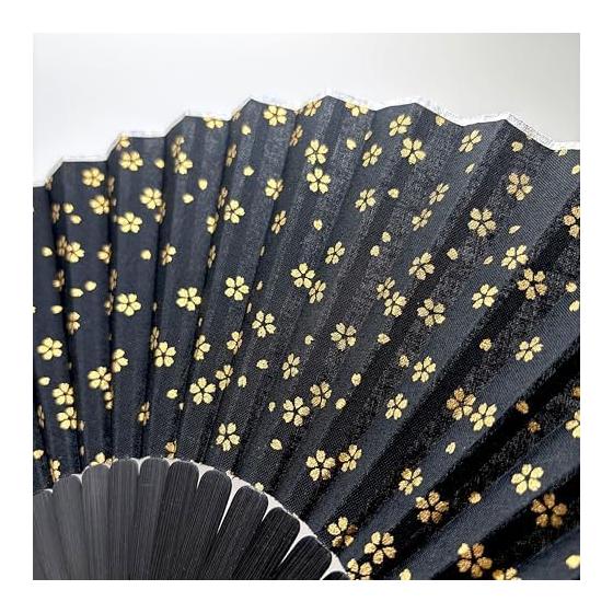 Kanzashi Folding Fan for Men - Premium Cotton, Elegant Design with Black Bone Bamboo, Includes Chirimen Fan Pouch - Gift, Souvenir, Yukata, Kimono,