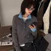 2024 Winter Double-Layer Stand Collar Color Block Wool Knit Shirt with Inner Collar