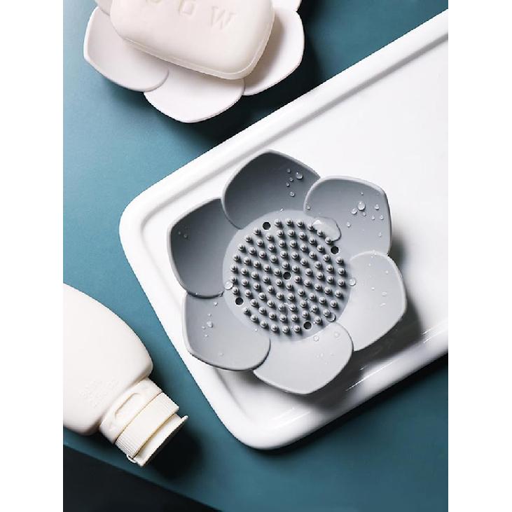 AKOAK Non-Slip Durable Silicone Soap Dish, Creative Lotus Design Storage Shelf Shower, Counter, Sink, Bathroom - 1 Count (Gray)