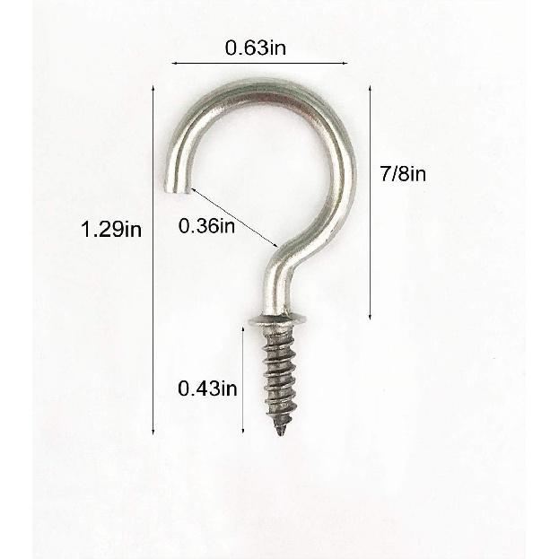 50 Pcs (304) Stainless Steel Screw Ceiling Hooks 7/8 Inch Cup Hook Screw-in Light Hooks Outdoor and Indoor Hanging