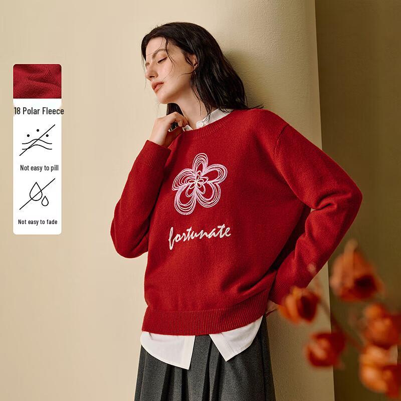 INMAN Women's 2025 Winter Retro Red Velvet-Feel Pullover Sweater