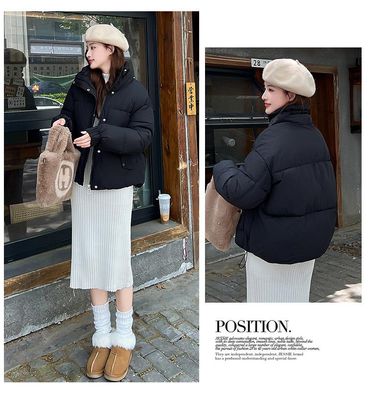 Jachetă de iarnă groasă, călduroasă, de damă, casual, scurtă, cu guler înalt, rezistentă la vânt