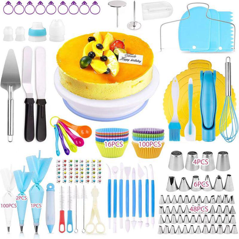 320-Piece Cake Decorating Kit: Turntable, Nozzles, Piping Bags, Scrapers, Spatulas, Muffin Cups