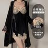Women's Plus Size Velvet Lace Deep V Padded Sleep Dress with Robe Lounge Set
