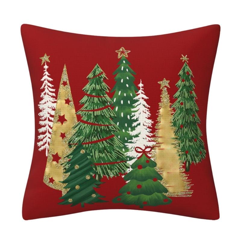 Festival Polyester Cushion Cover With Christmas Tree Designs Soft Sturdy Pillowcase For Home Decoration