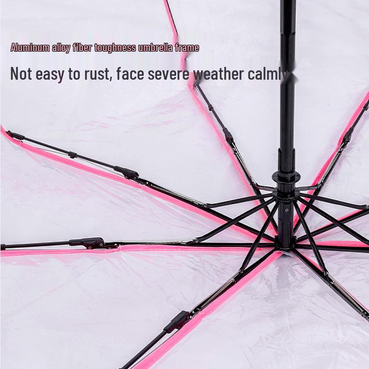 Cherry Blossom Transparent Automatic Umbrella - Soft Girl Three-Fold Design