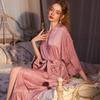 nightgown women's summer ice silk thin satin jacquard long retro sexy high-end spring and autumn bathrobe robe