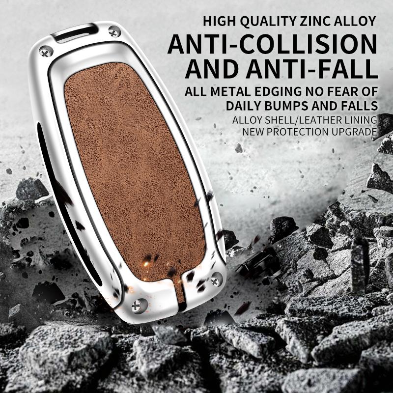 Metal Leather Car Key Case Cover Shell for Hyundai Santa I30 IX35 Encino Kona Solaris Accent Fe Azera Grandeur Elantra Accessory