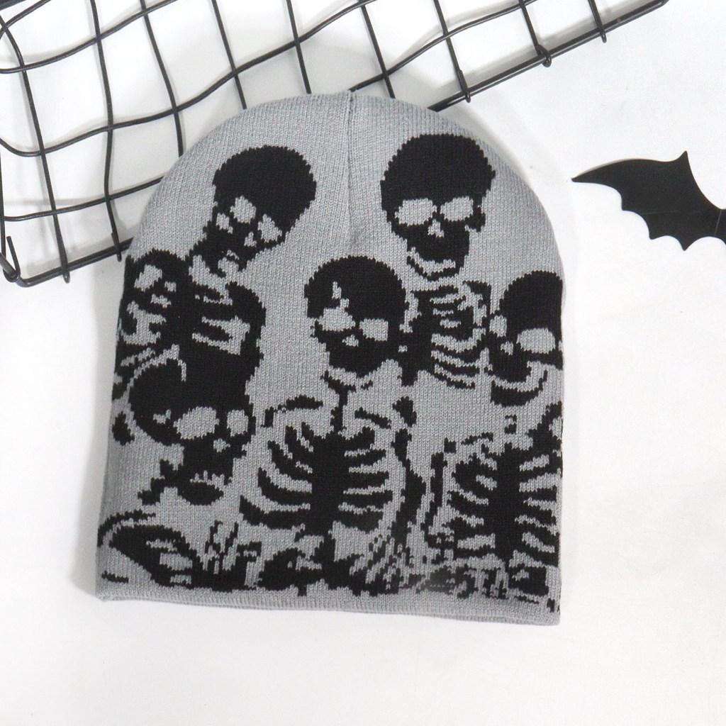 Hat Knitted With Skull Pattern For Fall And Winter Streetwear Accessory Fashion